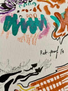 1979 Feminist Surrealist Israeli Colorful Watercolor Painting Myriam Bat Yosef