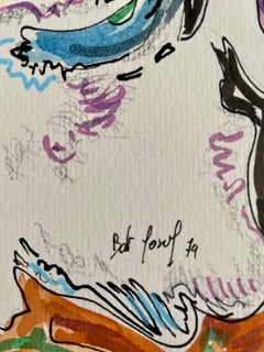 1979 Feminist Surrealist Israeli Colorful Watercolor Painting Myriam Bat Yosef