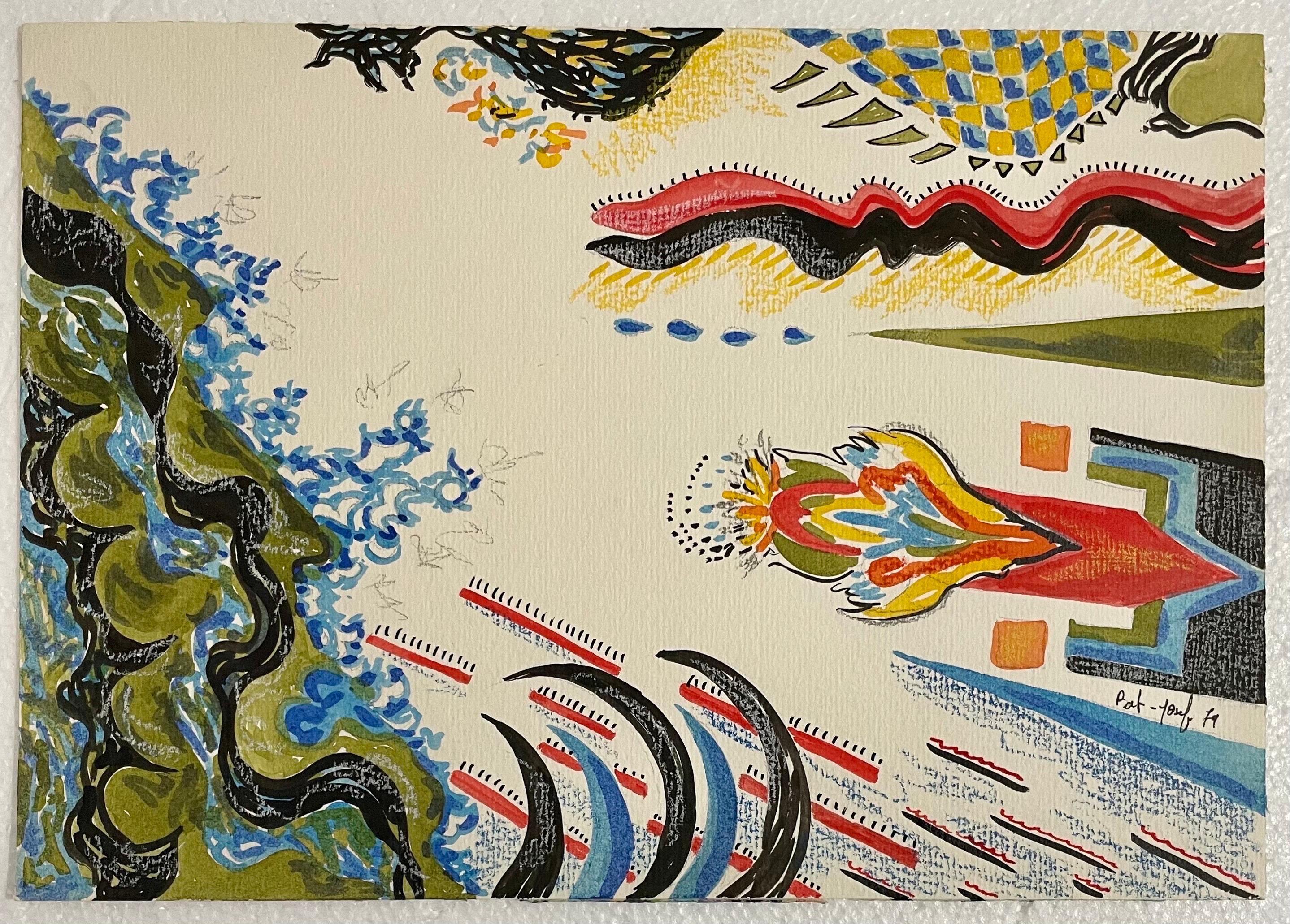 1979 Feminist Surrealist Israeli Colorful Watercolor Painting Myriam Bat Yosef 4