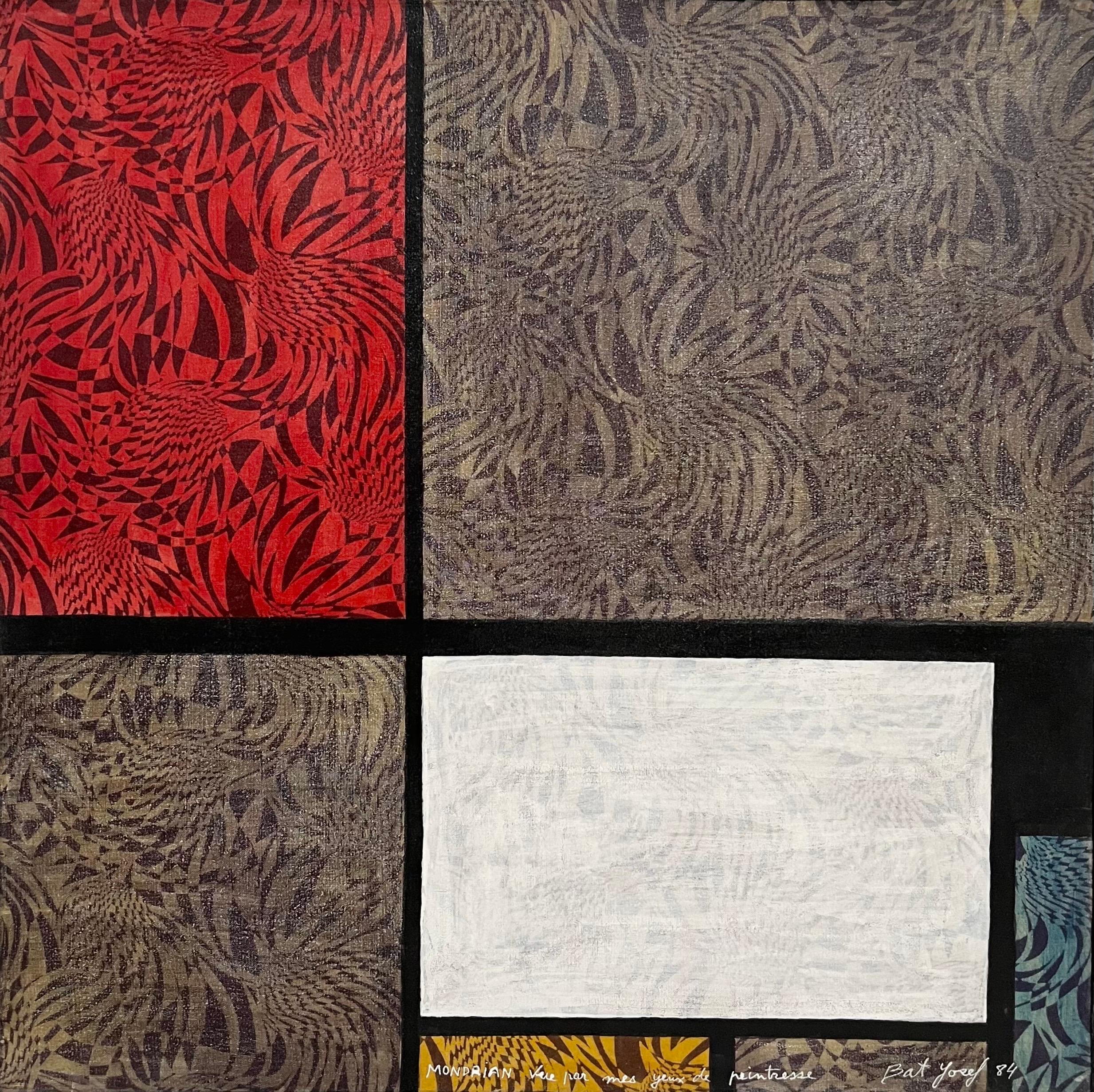Pittura ad olio femminile surrealista francese astratta Apres Mondrian Myriam Bat Yosef in vendita 1