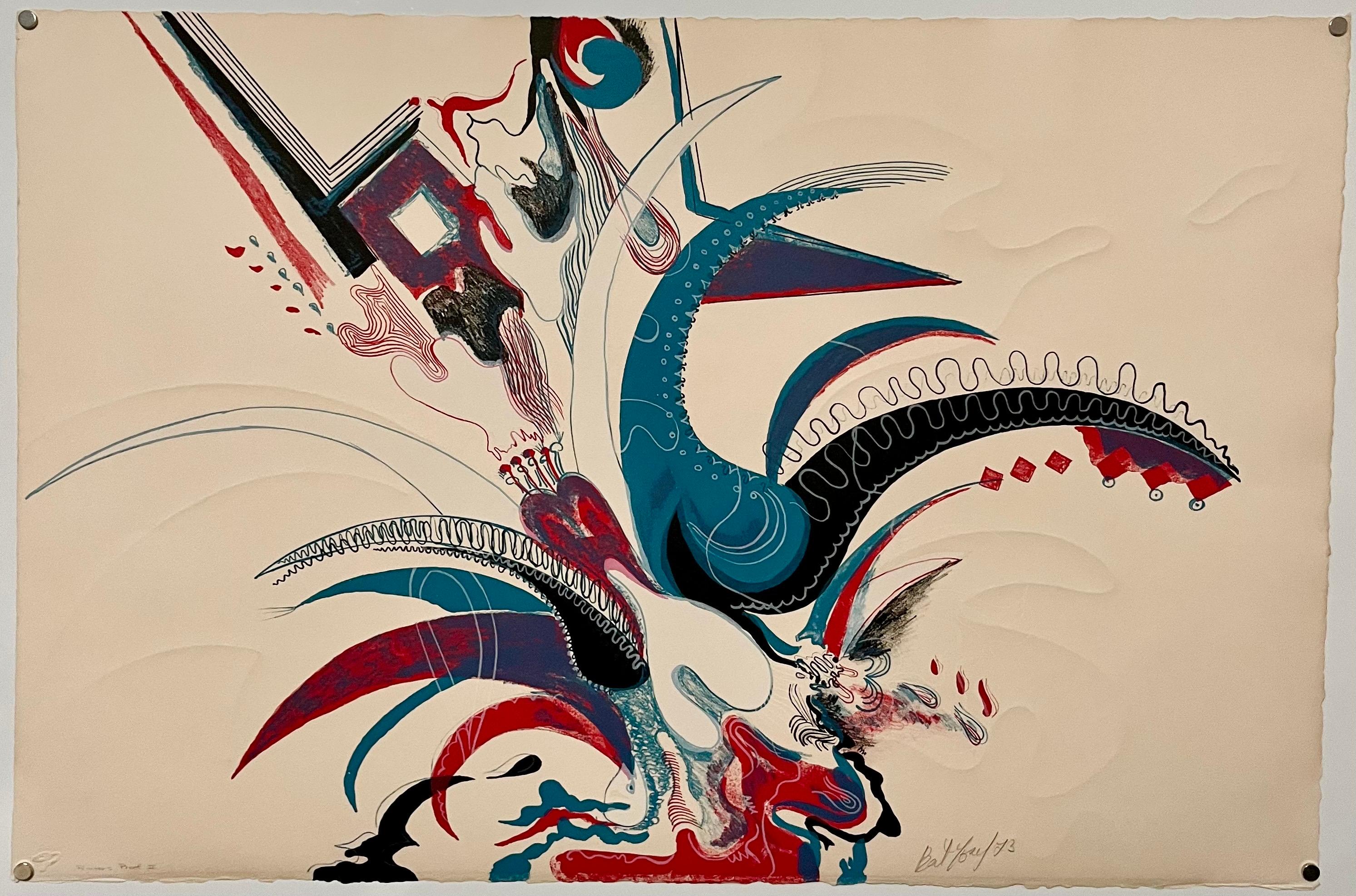 Donna francese surrealista astratta Litografia in rilievo Myriam Bat-Yosef - Painting di Myriam Bat Yosef