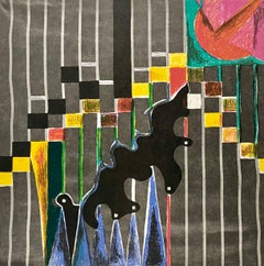 Feminist Surrealist French Abstract Colorful Lithograph Print Myriam Bat Yosef