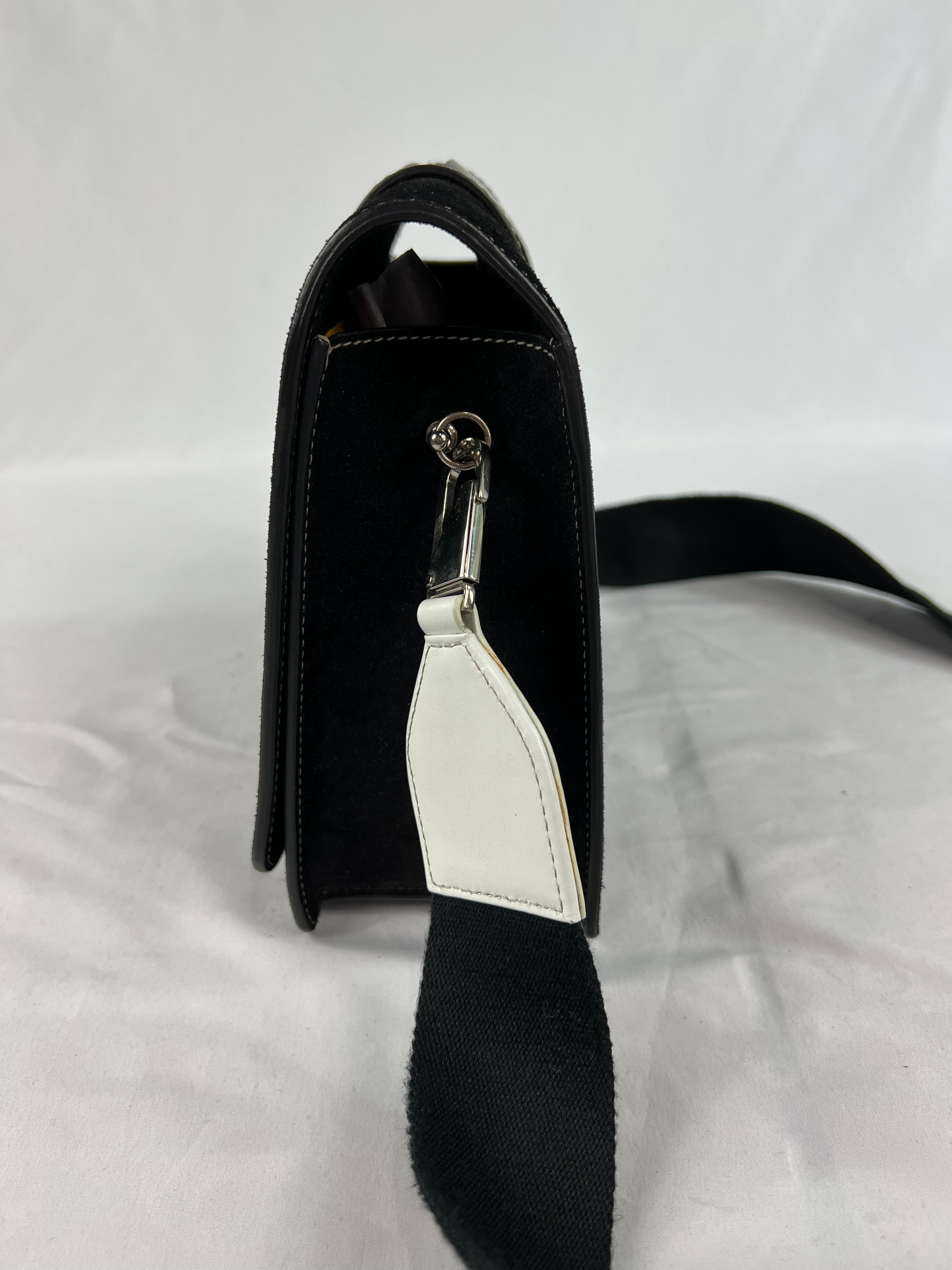 MYRIAM SCHAEFER Black Suede and White Leather New Volpone Grand Crossbody Bag In New Condition For Sale In Beverly Hills, CA