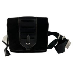MYRIAM SCHAEFER Black Suede and White Leather New Volpone Grand Crossbody Bag