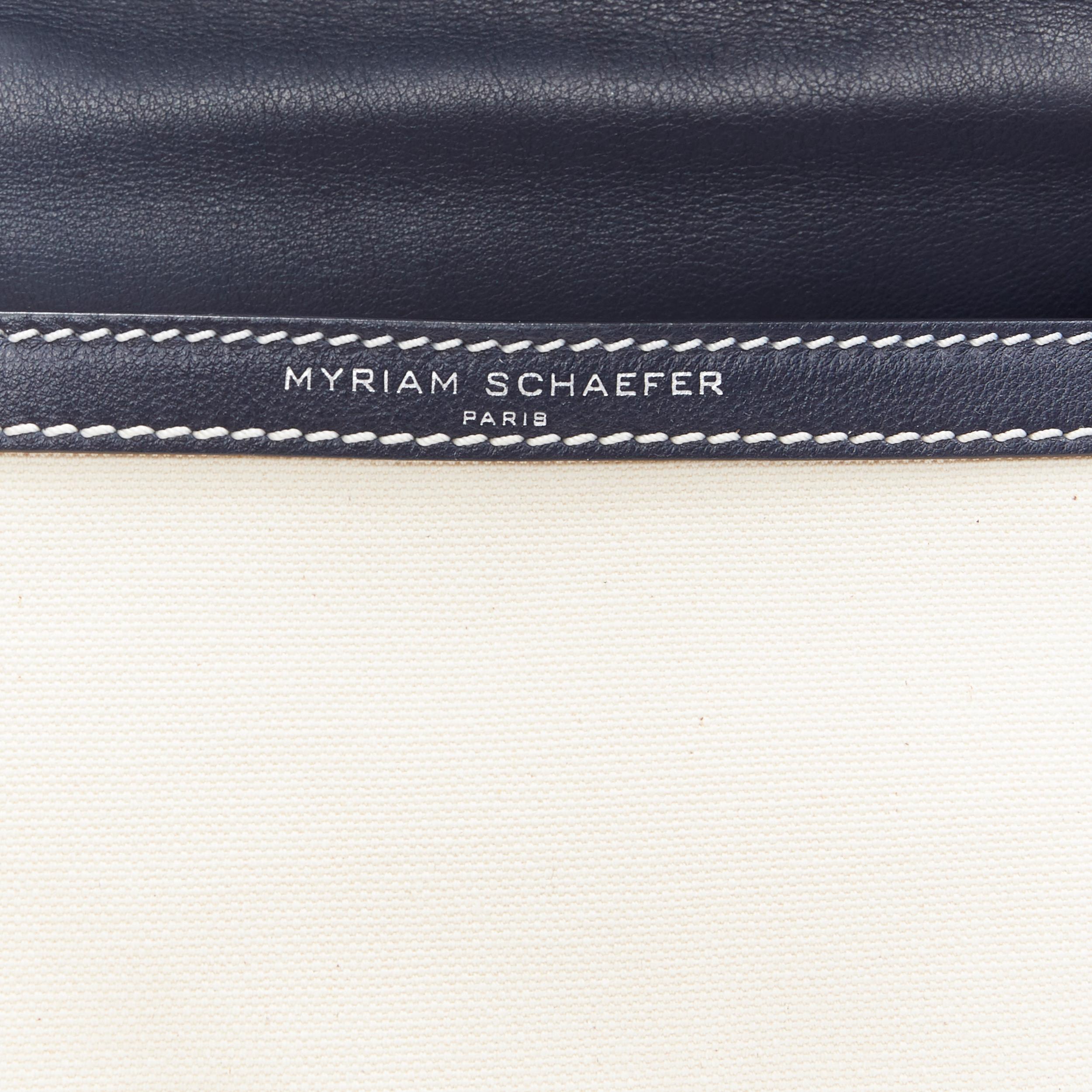MYRIAM SCHAEFER Byron navy blue beige canvas top handle satchel shoulder bag 3