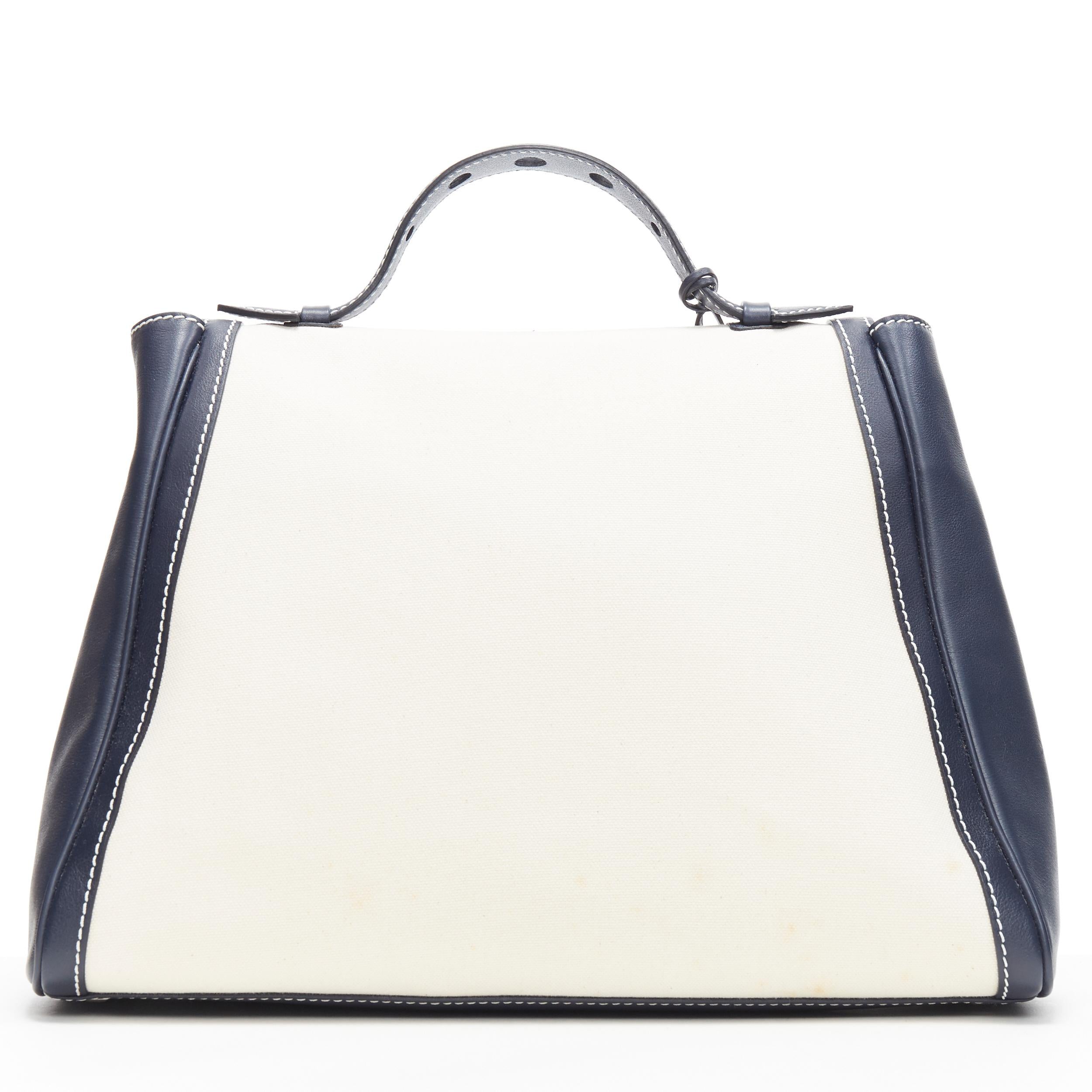 MYRIAM SCHAEFER Byron bolso bandolera asa superior de lona azul marino beige en Bueno Estado en Hong Kong, NT