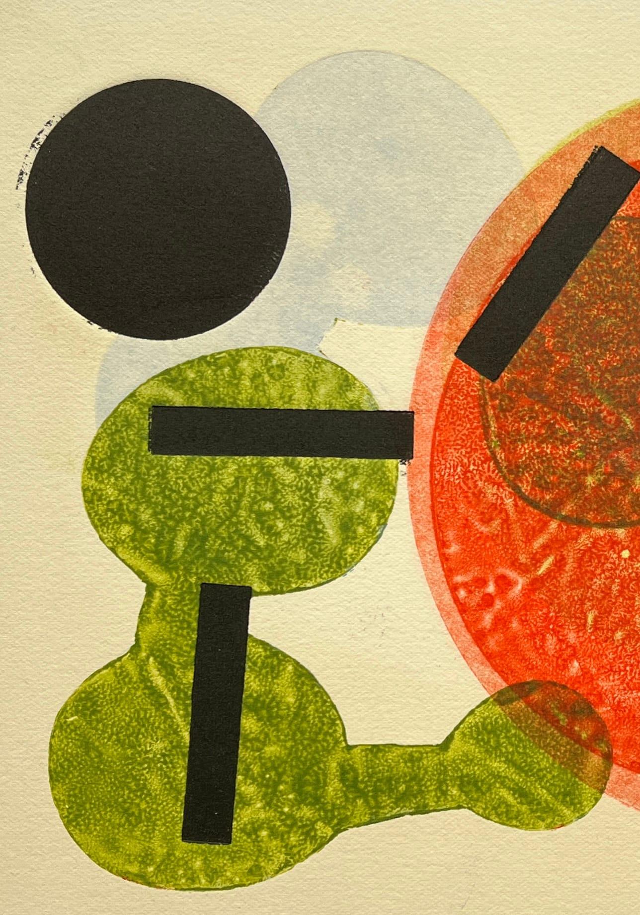 1960s Abstract Orange, Green, Blue, Black Collagraph NY Artist Myril Adler For Sale 2