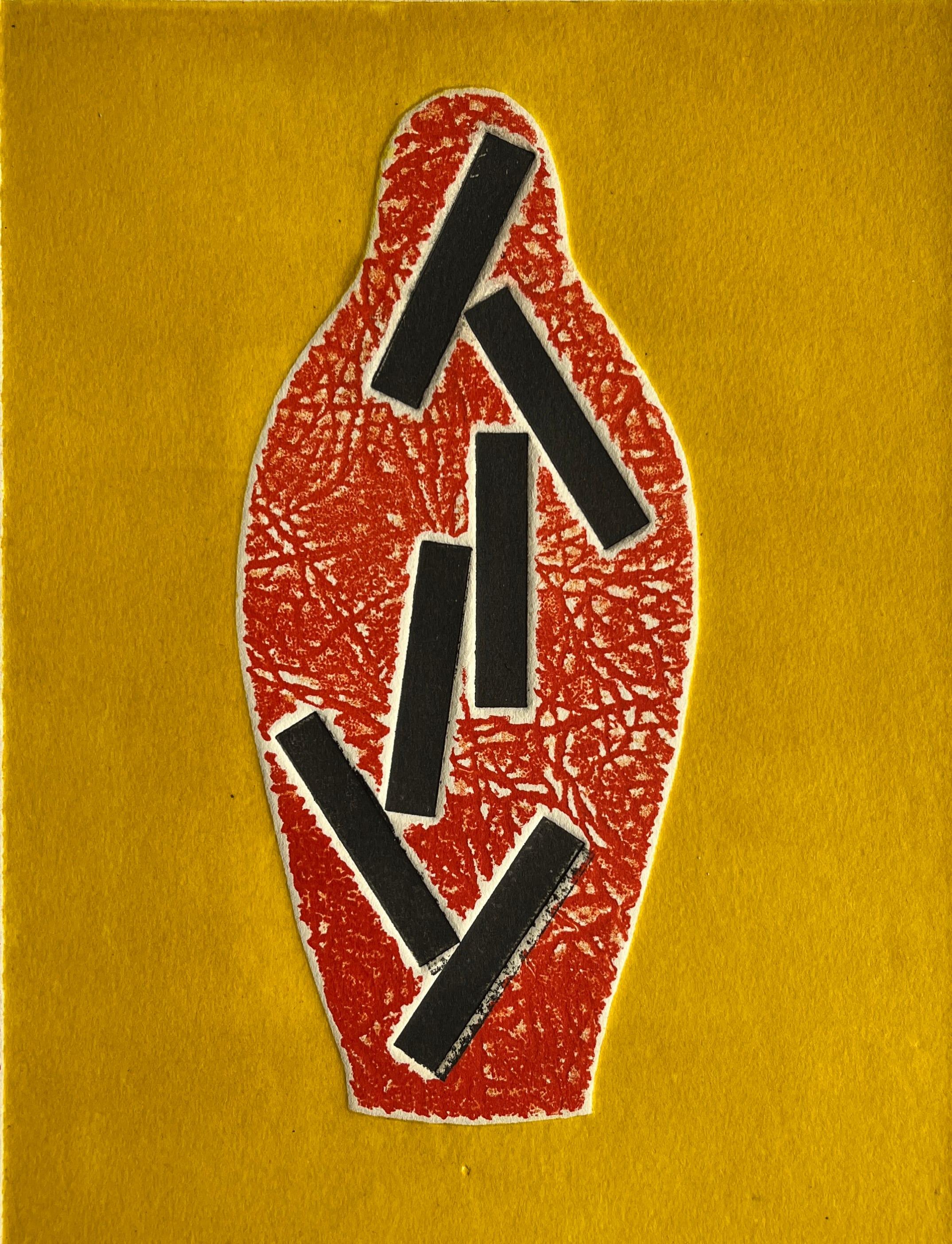 1960s Abstract Vessel Orange and Yellow Collagraph NY Artist Myril Adler For Sale 2