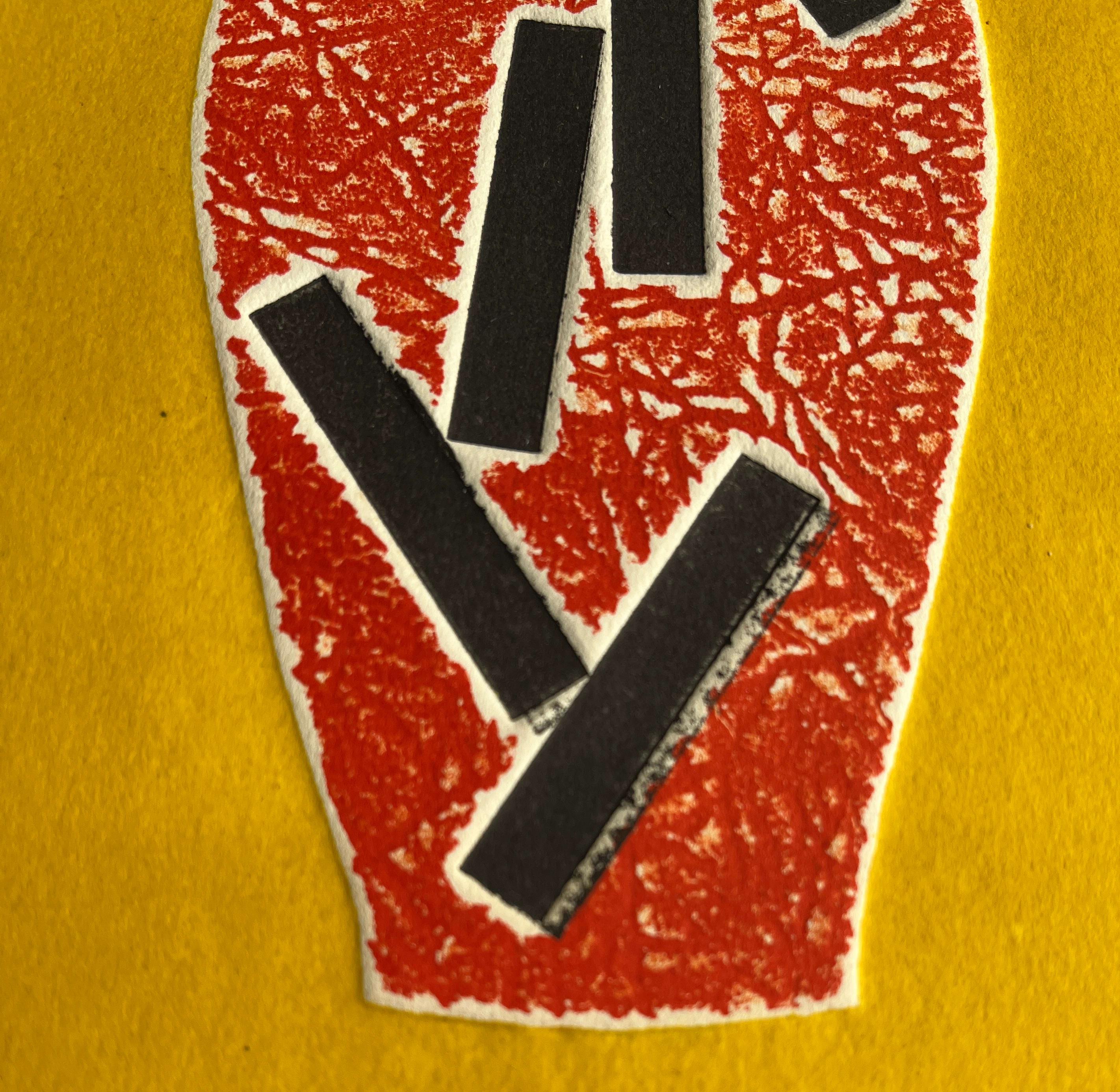 1960s Abstract Vessel Orange and Yellow Collagraph NY Artist Myril Adler For Sale 3