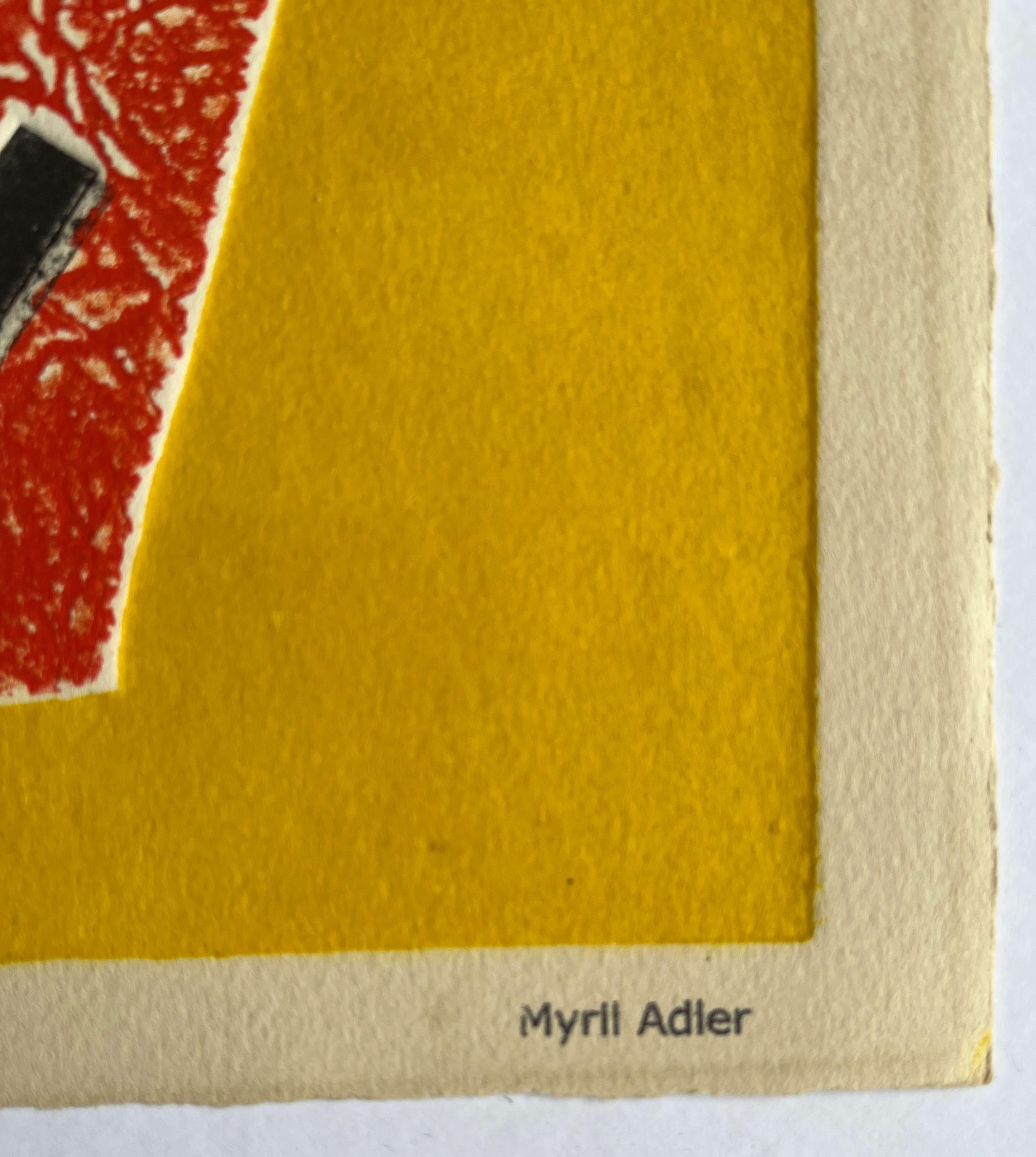 1960s Abstract Vessel Orange and Yellow Collagraph NY Artist Myril Adler For Sale 4