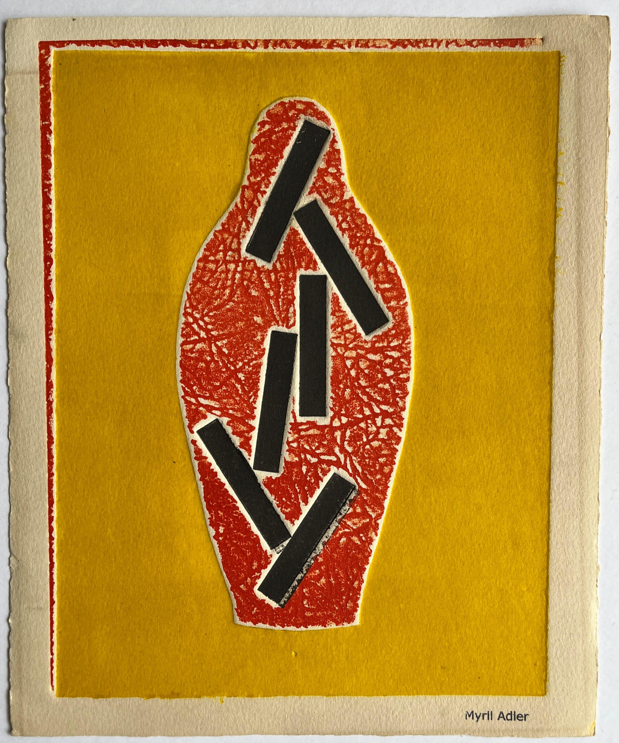 1960s Abstract Vessel Orange and Yellow Collagraph NY Artist Myril Adler For Sale 5