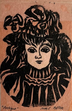 1960s "Antique" Woodcut Portrait NY Artist Myril Adler