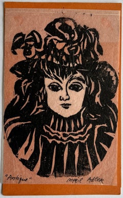 Ritratto xilografico "antico" degli anni '60 dell'artista di NY Myril Adler