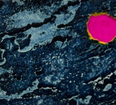 1960s Blue & Pink Collage Intaglio Etching NY Artist Myril Adler