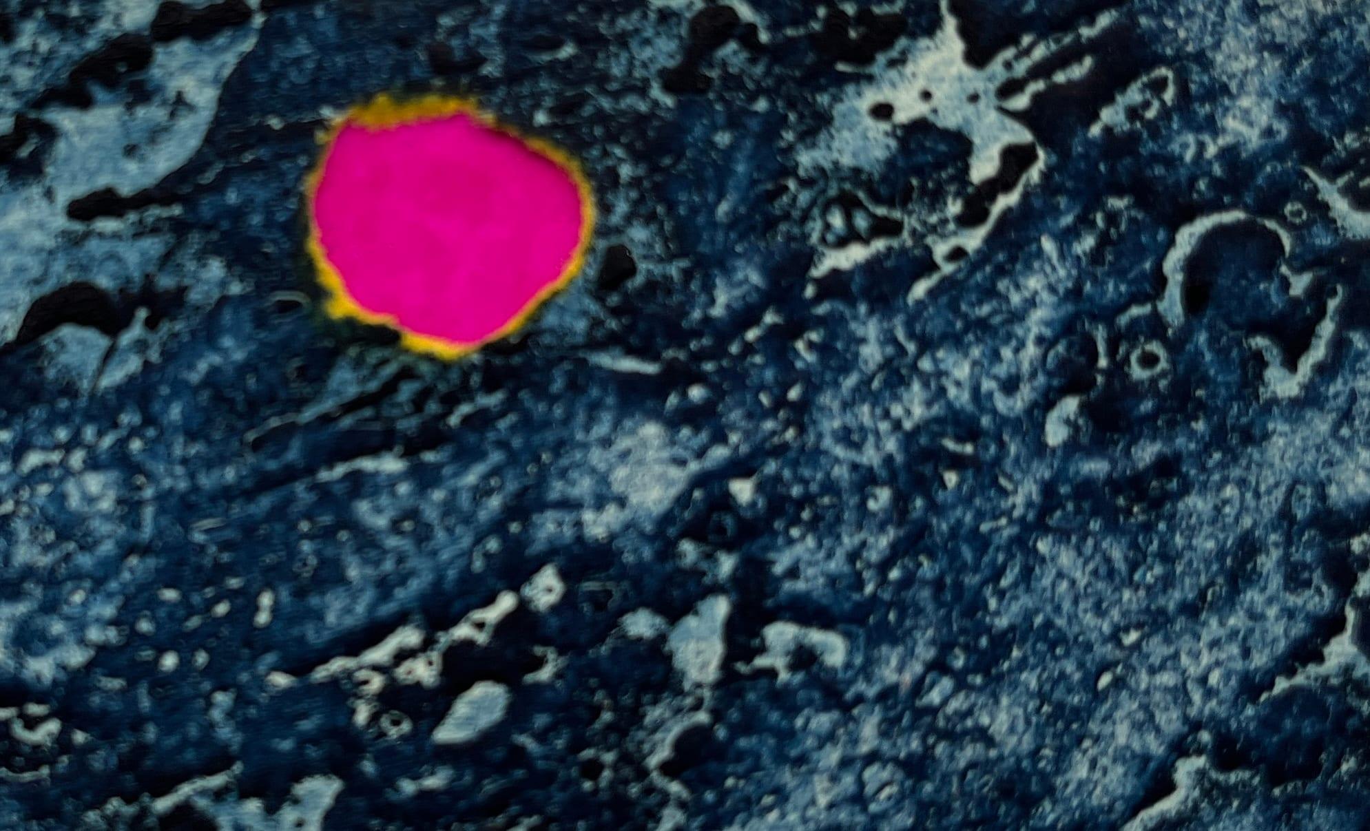Incisione a collage blu e rosa degli anni '60 dell'artista di NY Myril Adler in vendita 2