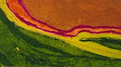 1960s "Brightscape" Verde, Rosa, Amarillo Collage Grabado Aguafuerte Artista NY