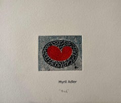 1960s "Bud" Abstract Black and Red Collagraph NY Artist Myril Adler
