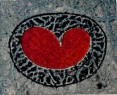 1960 "Bud" Collagraph astratto nero e rosso NY Artista Myril Adler