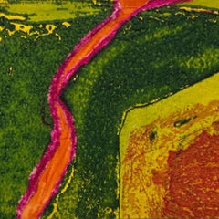 1960s "Equatorial Curtain" Green, Pink, Yellow Collage Intaglio Etching