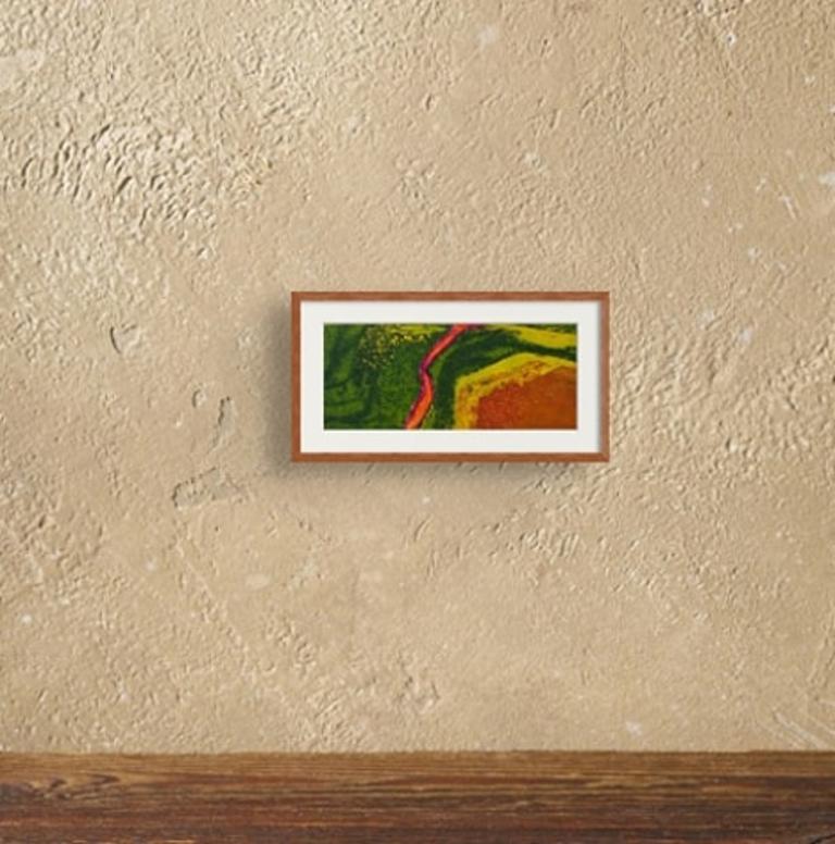 Equatorial Curtain, gravure en taille-douce des années 1960, vert, rose, jaune Collage en vente 2