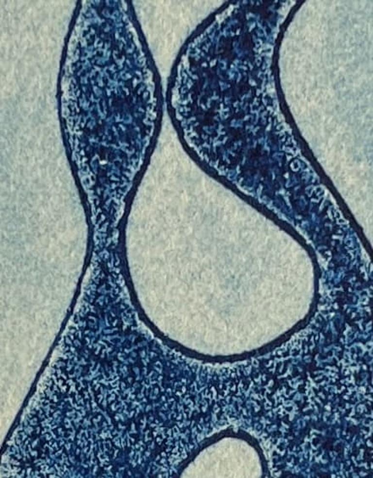 1960 Figurativo in collagraph blu NY Artista Myril Adler in vendita 1
