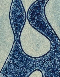 Figurative Blues Collagraph Print, Ink on Paper, c.1960s