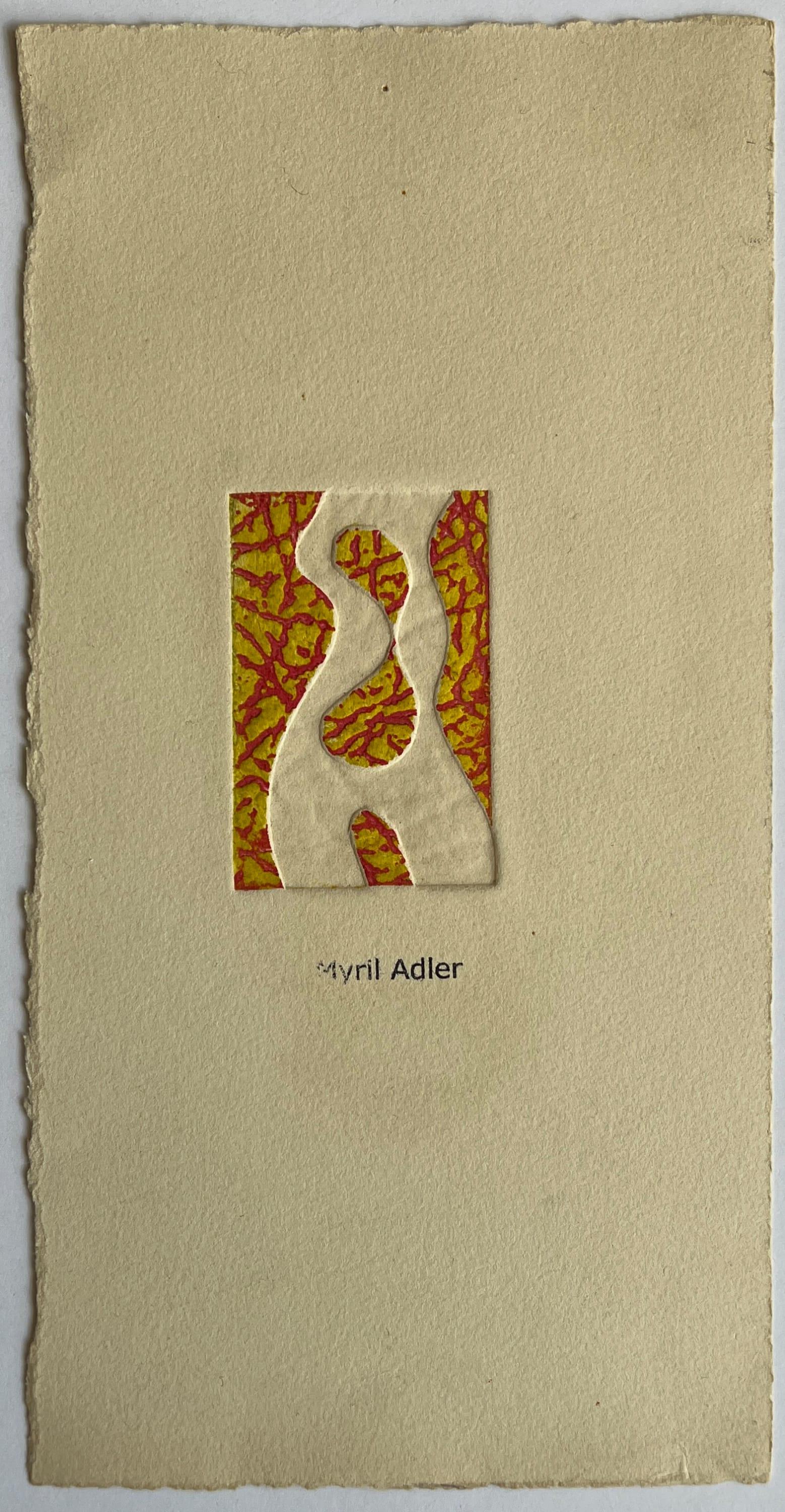 1960s Figurative in Red and Yellow Collagraph NY Artist Myril Adler For Sale 2