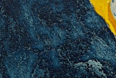 1960 "Flare" Bleu, rose, jaune Collage Intaglio Etching NY Artist Myril Adler