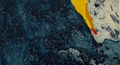 1960 "Flare" Blu, Rosa, Giallo Collage Intaglio Acquaforte NY Artista Myril Adler