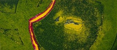 1960 "Greenscape" Vert, rose, jaune Collage Intaglio Etching NY Artist