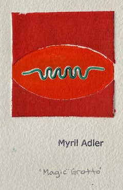 1960 "Grotta magica" Collagraph rosso e verde NY Artistics Myril Adler