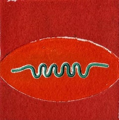 1960 "Grotta magica" Collagraph rosso e verde NY Artistics Myril Adler