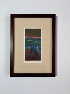 1960s "Magic Journey" Teal, Pink, Yellow Collage Intaglio Etching NY Artist