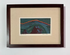 1960s "Magic Journeys" Teal, Pink, Orange Collage Intaglio Etching NY Artist