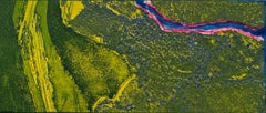 1960 "Finestra magica" Verde, rosa, giallo Collage Intaglio Acquaforte Artista di NY