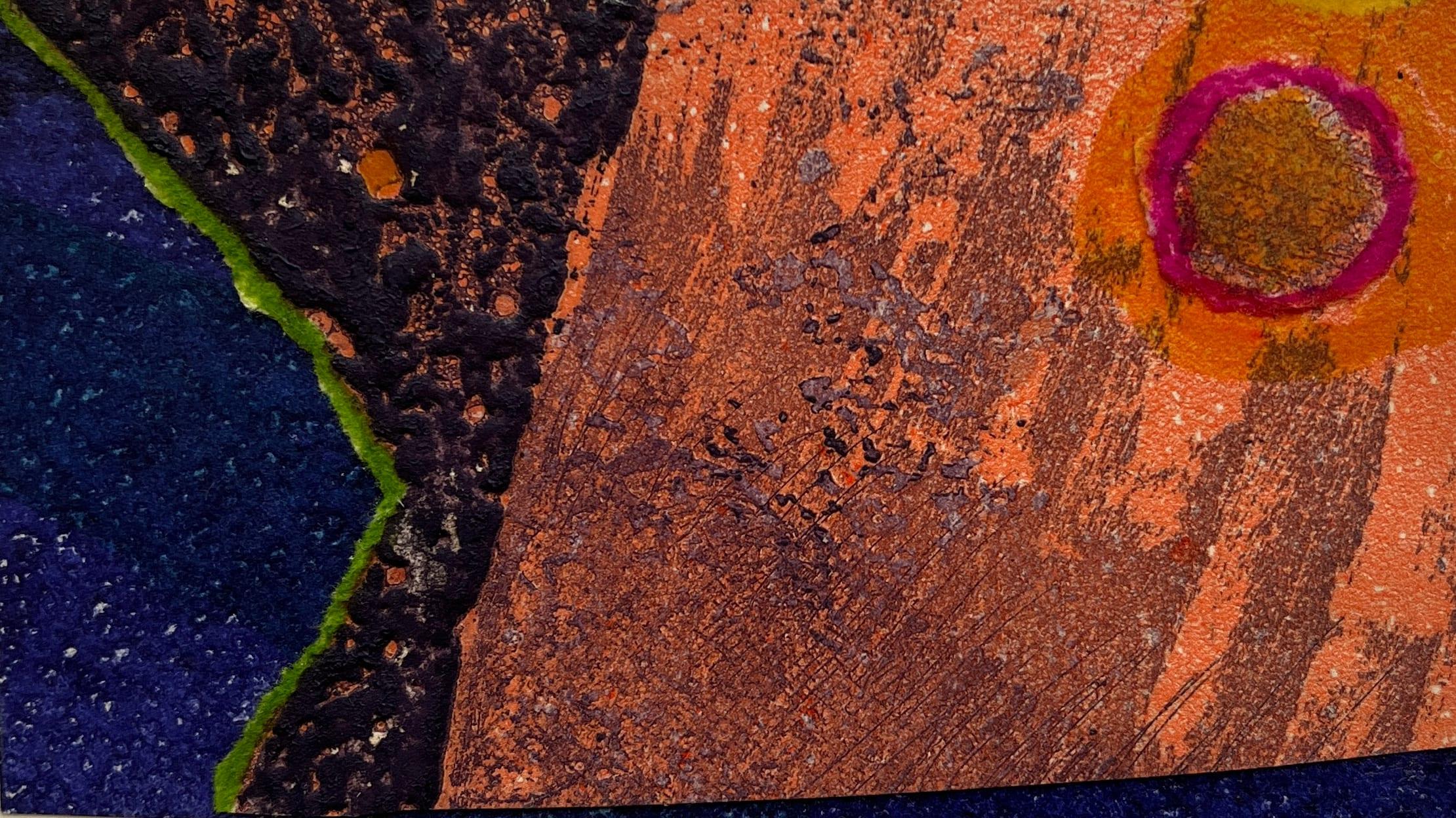 1960s "Melodía" Impresión Collage Púrpura y Naranja NY Artista Myril Adler