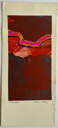 1960s "Moonscape" Red, Pink, Orange Collage Intaglio Etching NY Artist