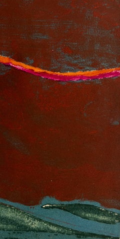 1960s "Night Magic" Teal, Pink, Yellow Collage Intaglio Etching NY Artist