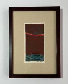 1960 "Magia della notte", verde acqua, rosa, giallo Collage calcografico Artista di New York