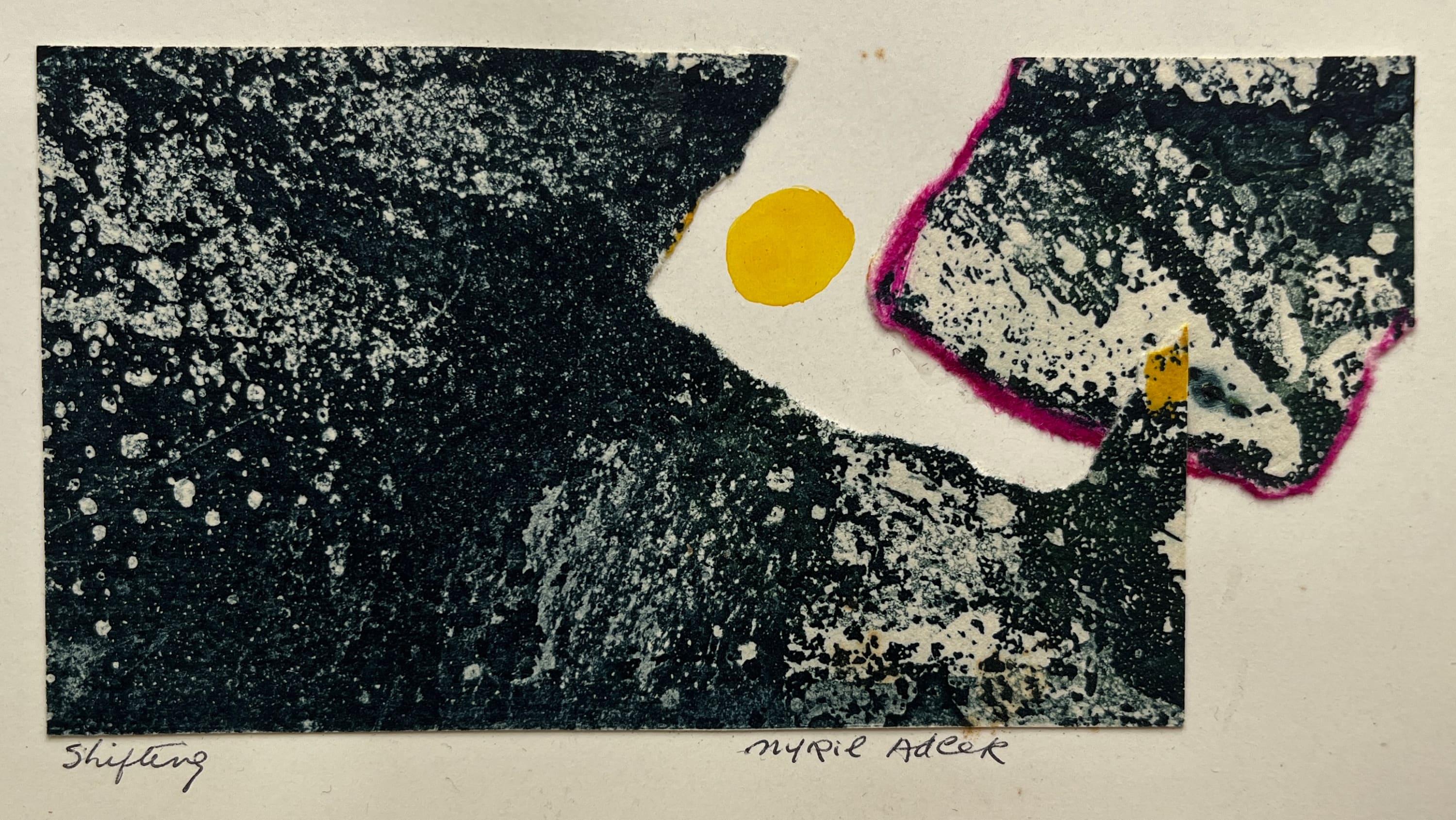 Myril Adler
"Desplazamiento"
c.Década de 1960
Grabado calcográfico collage, tinta sobre papel
5,25 "x2,5" sin enmarcar
Firmado y titulado a tinta

Myril Adler, nació el 22 de septiembre de 1920 en Vitebsk, Rusia (actual Bielorrusia), y emigró con