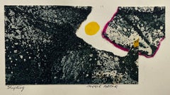 1960 "Shifting" Collage Intaglio Acquaforte Blu Giallo Rosa NY Artista Myril Adler