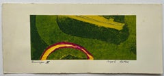 1960 "Sunscape III" Verde, Rosa, Giallo Collage Intaglio Acquaforte Artista di NY