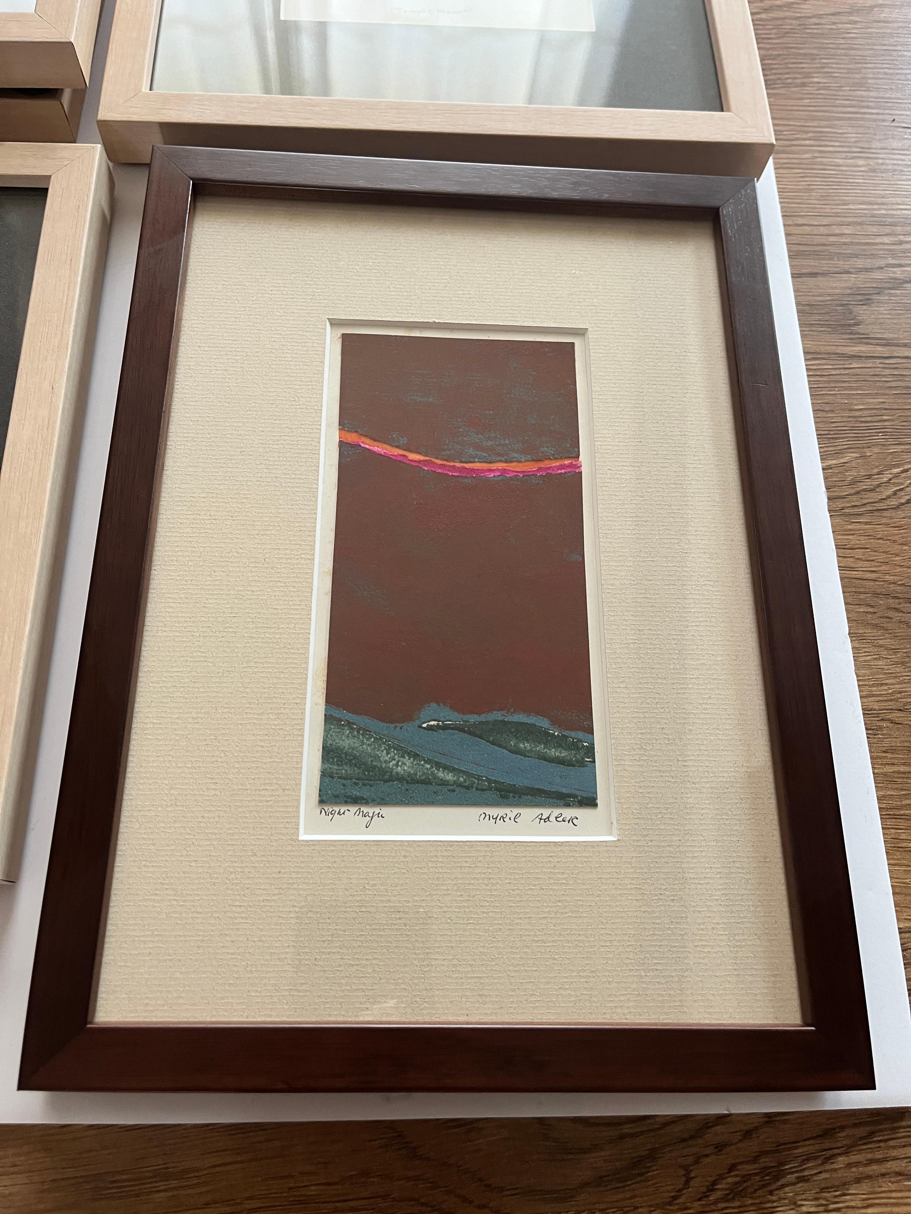 1960 Teal, Pink, Yellow Collage Intaglio Etching NY Artista Myril Adler in vendita 6