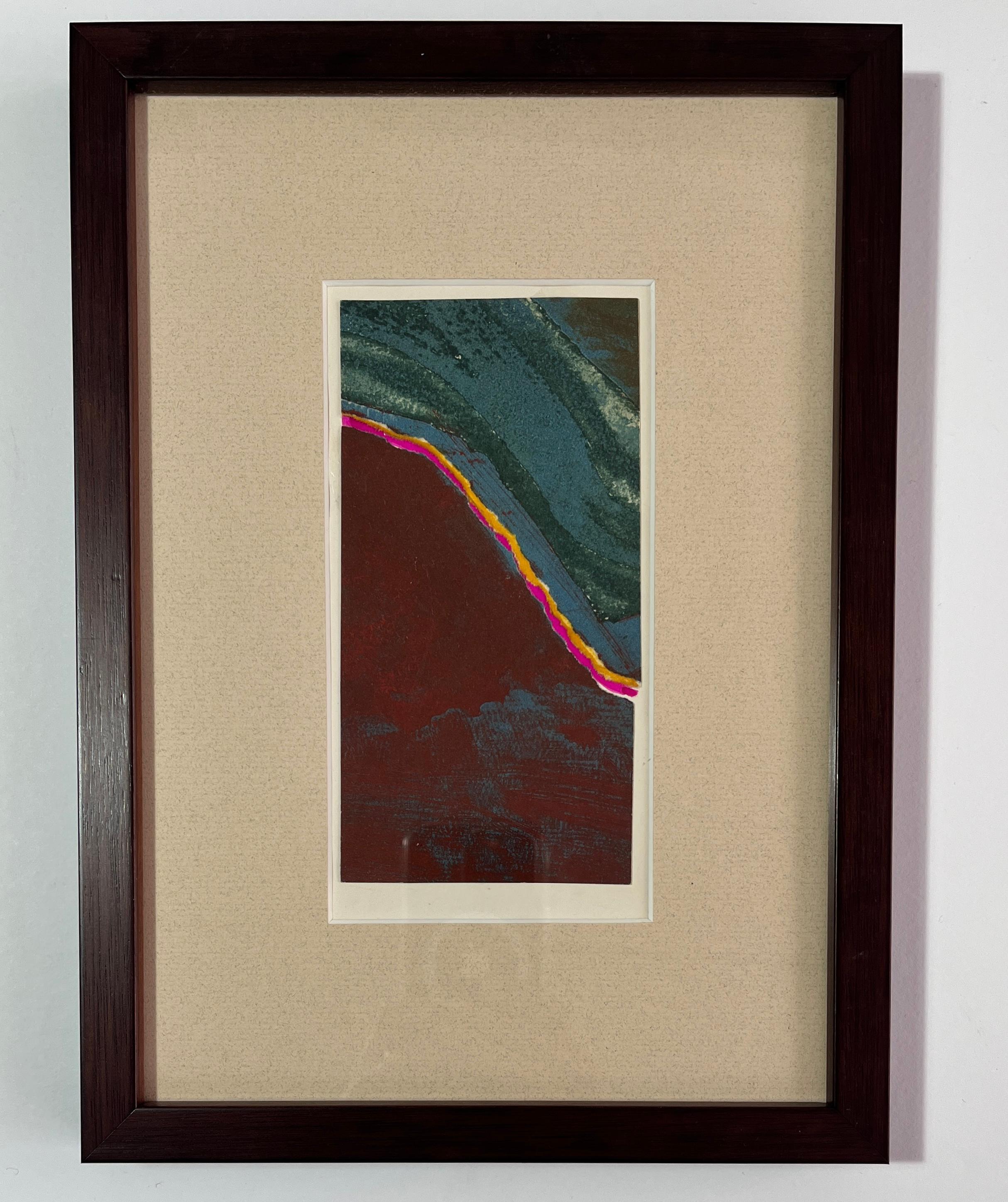 1960 Teal, Pink, Yellow Collage Intaglio Etching NY Artista Myril Adler in vendita 7