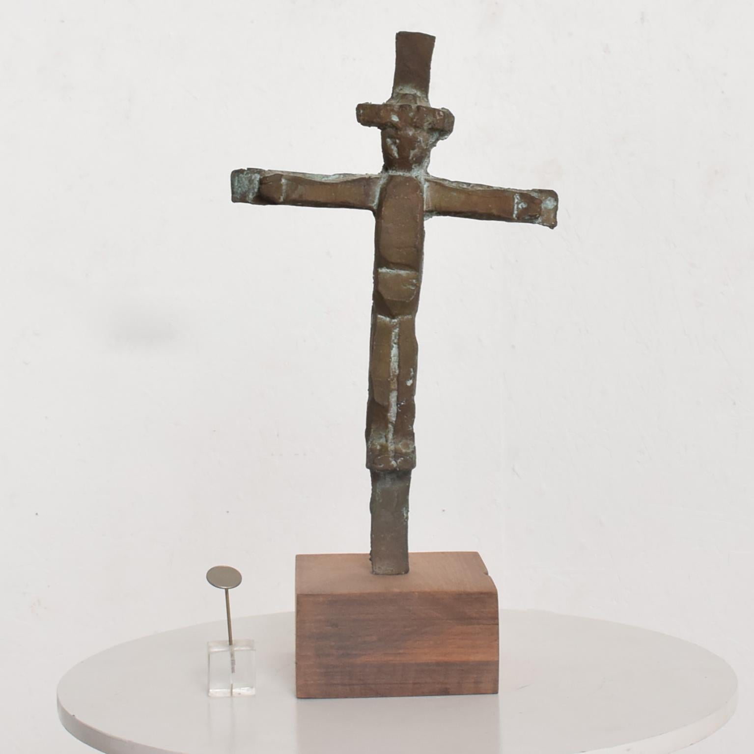 Mid-Century Modern Myrna M Nobile Bronze and Wood Abstract Cross Sculpture