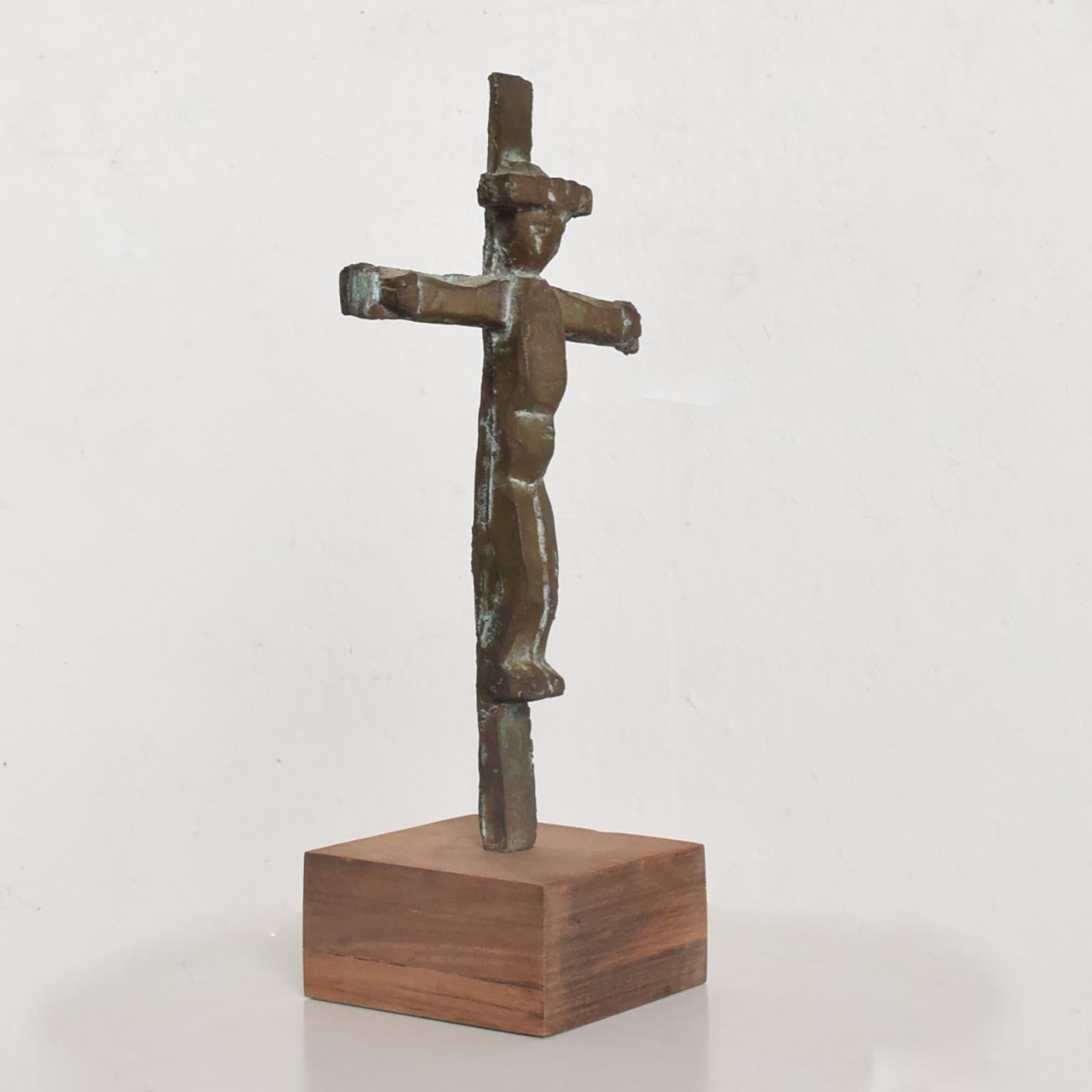 Mexican Myrna M Nobile Bronze and Wood Abstract Cross Sculpture