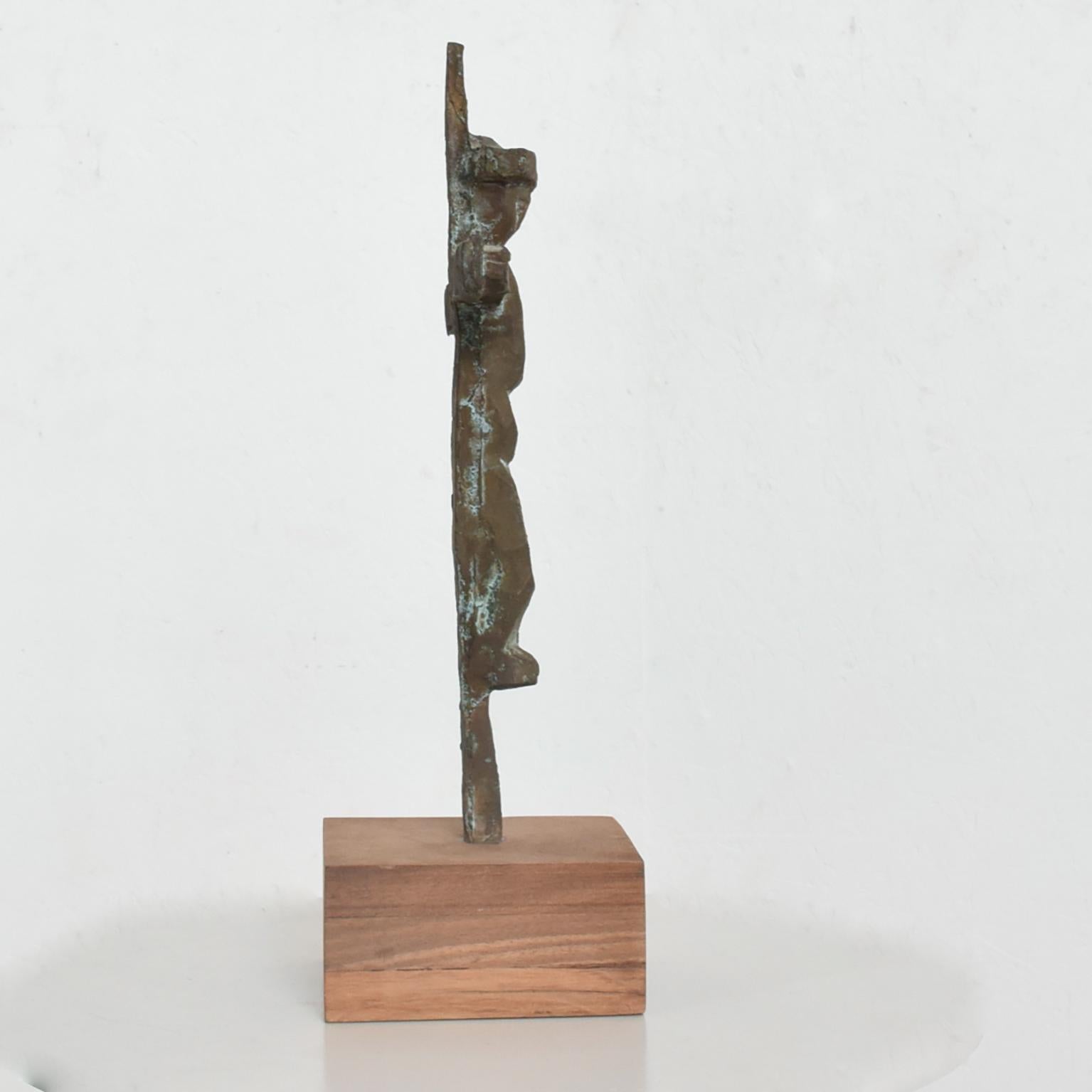 Myrna M Nobile Bronze and Wood Abstract Cross Sculpture In Good Condition In Chula Vista, CA