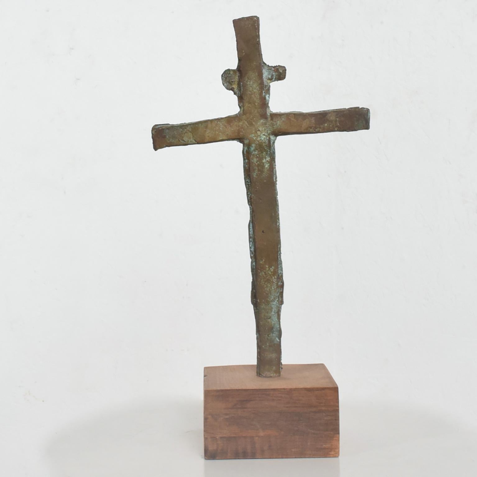 Mid-20th Century Myrna M Nobile Bronze and Wood Abstract Cross Sculpture