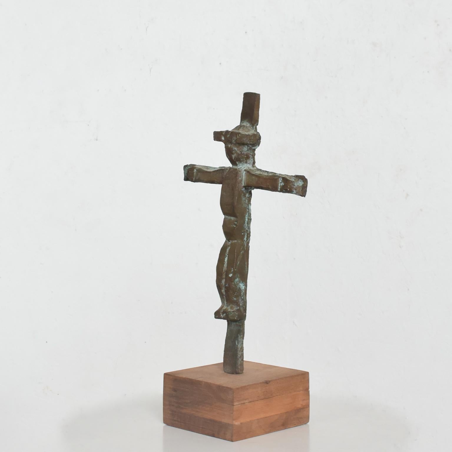 Myrna M Nobile Bronze and Wood Abstract Cross Sculpture 1
