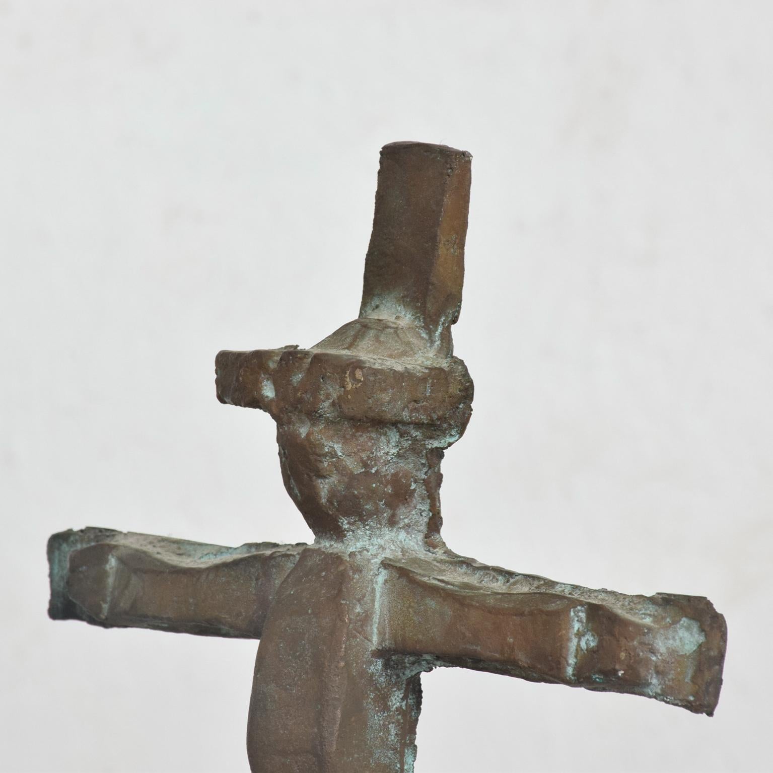 Myrna M Nobile Bronze and Wood Abstract Cross Sculpture 2
